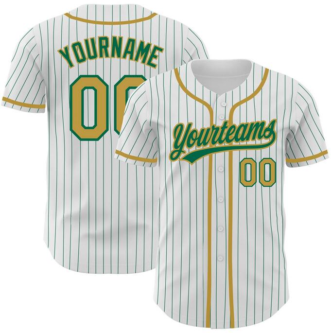 Men's Customized White Kelly Green Pinstripe Old Gold Stitched Baseball Jersey